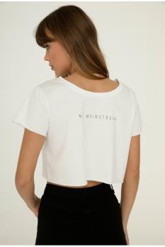 Baskılı Beyaz Crop T-Shirt