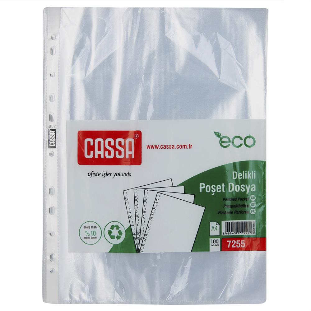 Cassa 7255 Eco Delikli Poşet Dosya A4 30 Mikron - 100 Adet